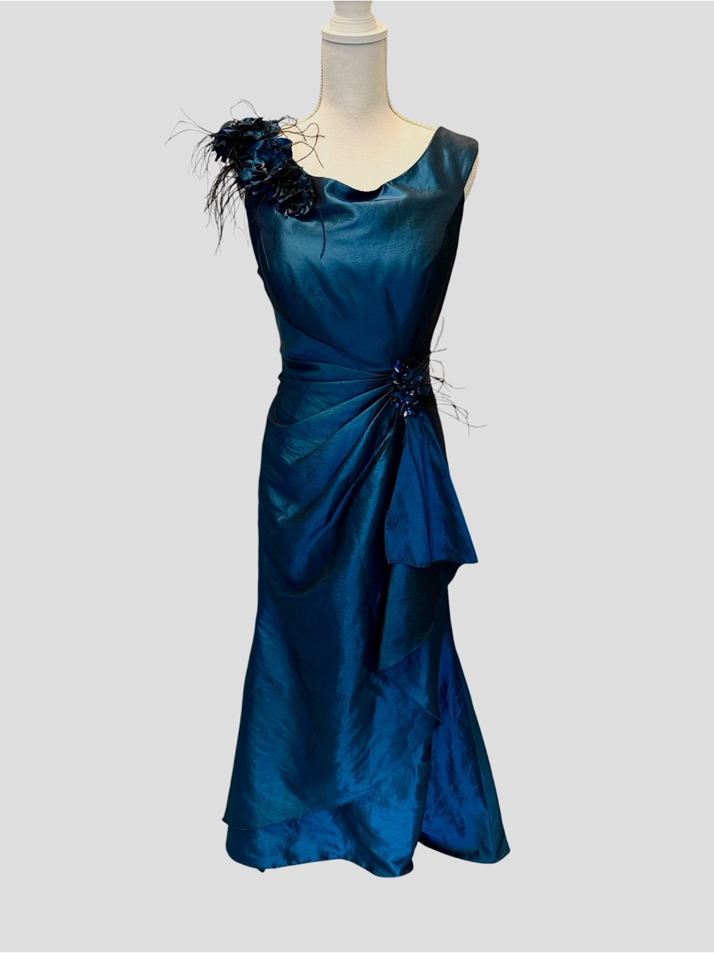 Sarah Danielle Vintage Blue Mermaid Gown 12 Beaded Feather Formal/ Wedding